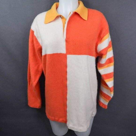 Guest in Residence Gigi Hadid Sweater Large Orange Varsity Funk Cozy Loud Luxury - Picture 1 of 11